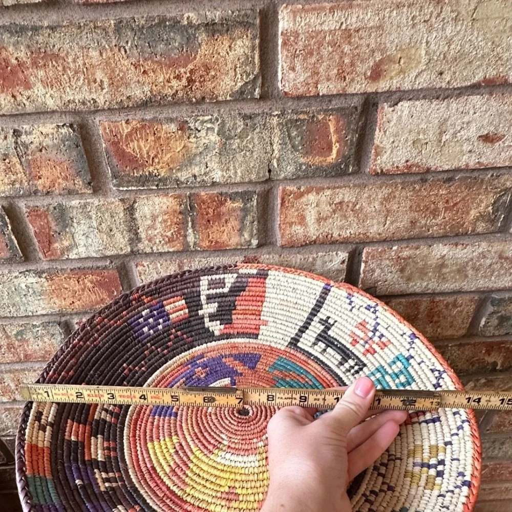 Vintage Southwestern Woven Coil Basket Wall Decor Tray 14 Inch Multicolor